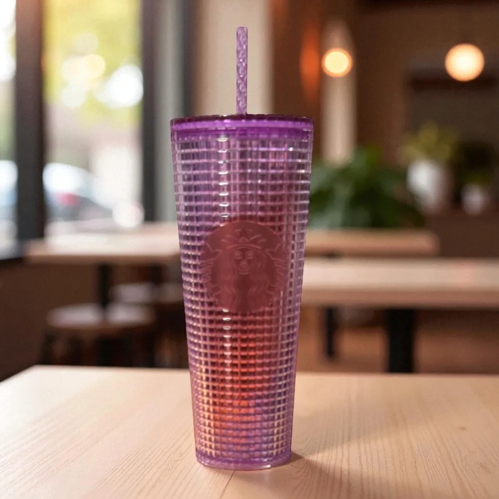 2022 Starbucks Studded Iridescent Pink Purple Tumbler 24oz Cold Cup w/ Straw